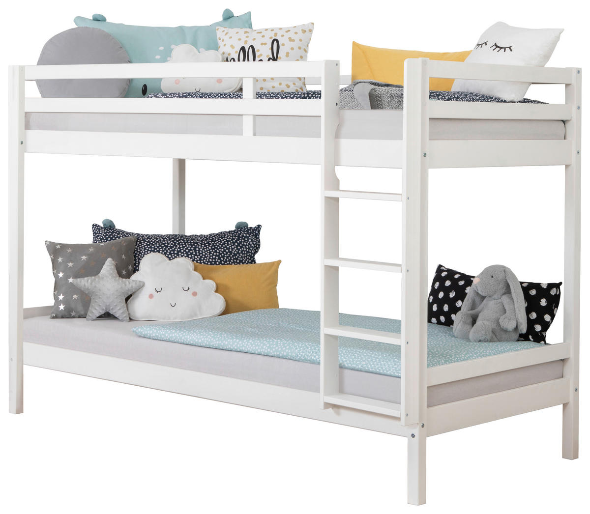 ETAGENBETT 90/200 cm,  in Weiß, Absturzsicherung, Leiter  - Weiß, MODERN, Holz (90/200cm) - MID.YOU