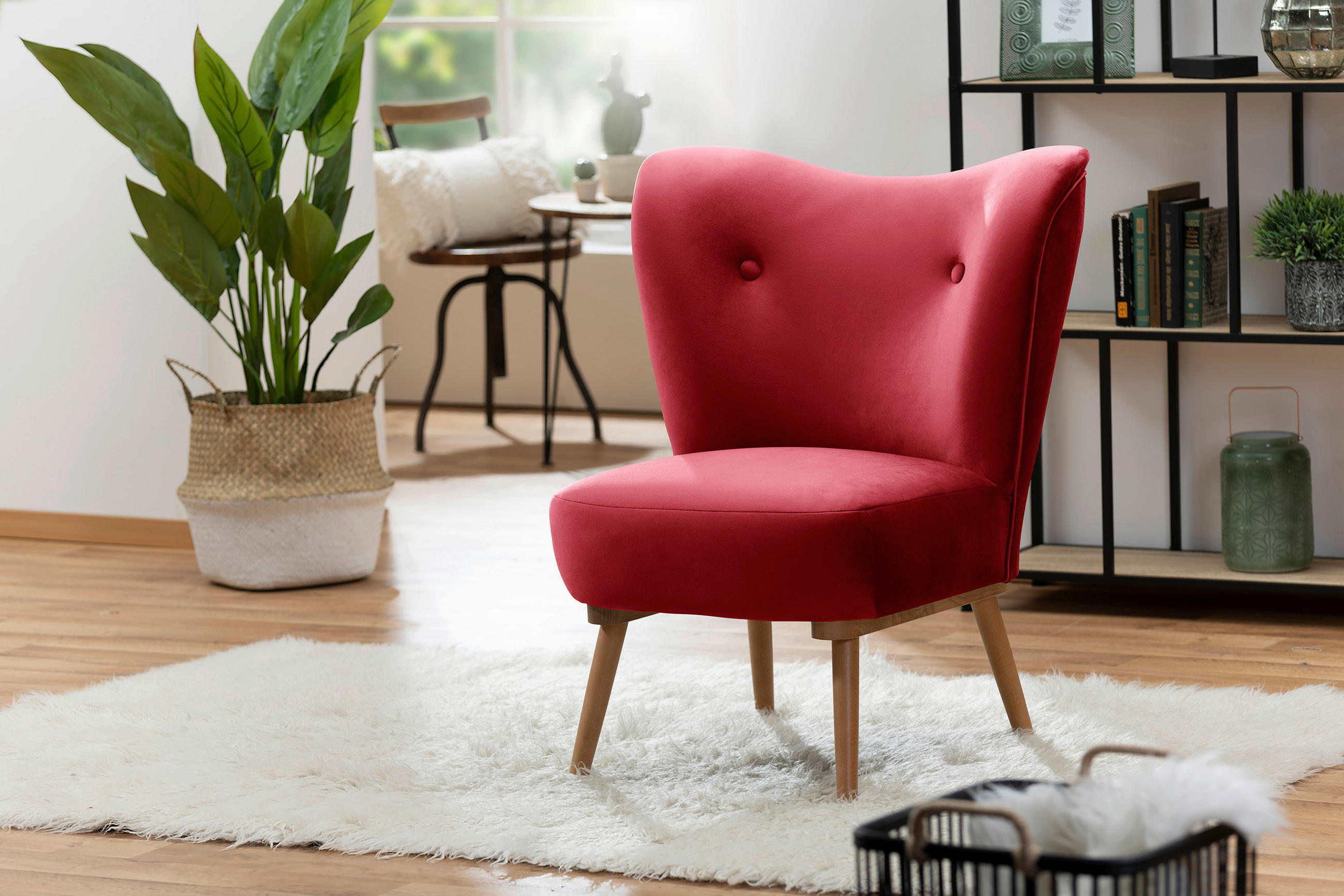 SESSEL Samt, Velours Rot    - Rot/Erlefarben, Design, Holz/Textil (74/72/90cm) - Max Winzer
