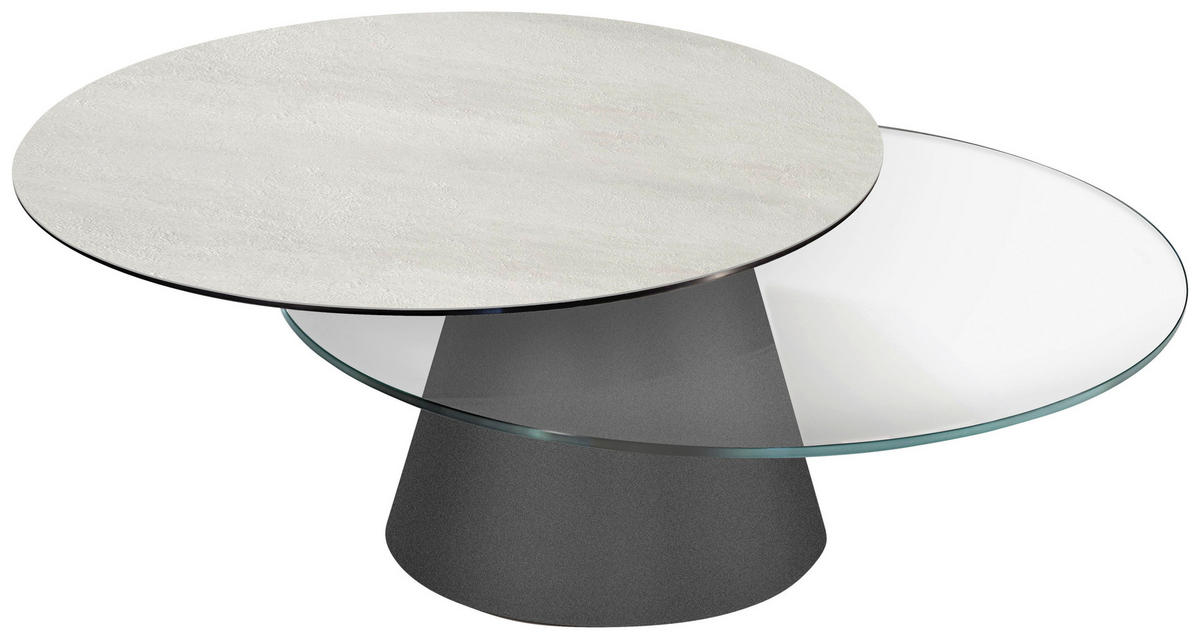 COUCHTISCH in Metall, Glas, Keramik 85-124/85/40 cm  - Creme/Schwarz, Design, Glas/Keramik (85-124/85/40cm) - Naos
