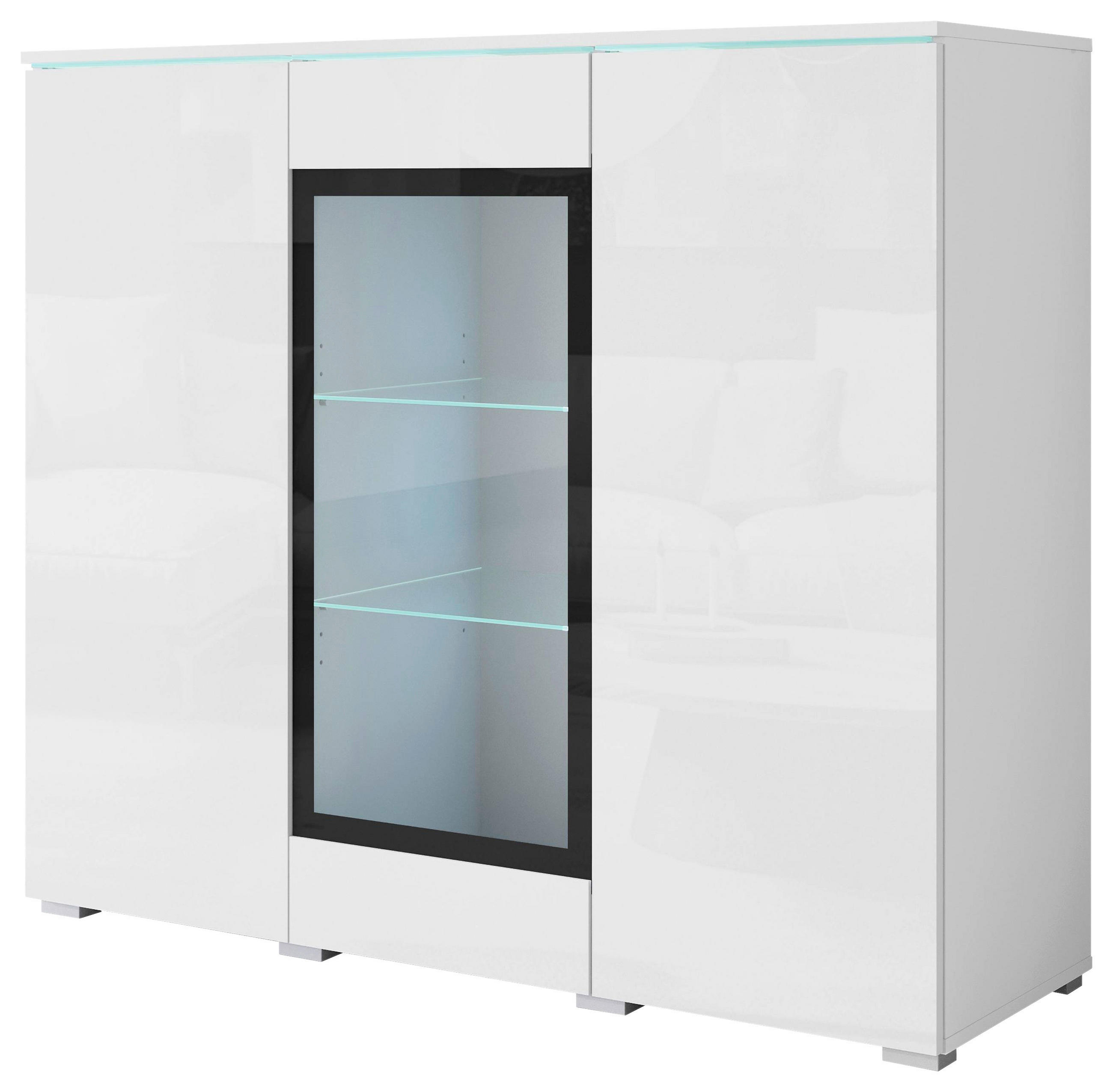 P & B VYSOKÁ KOMODA, biela, biela s vysokým leskom, 120/103,3/39,5 cm