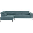ECKSOFA Türkis Feincord  - Türkis/Schwarz, Design, Textil/Metall (205/280cm) - Xora