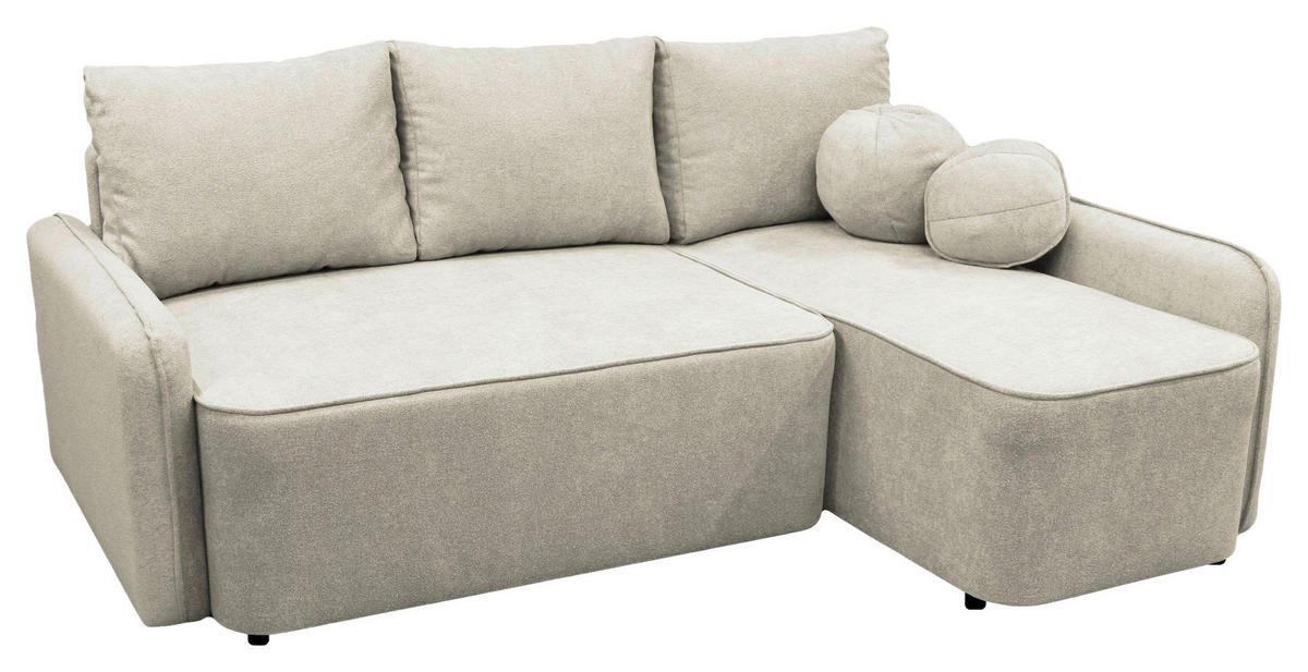 ECKSOFA Creme Struktur, Bouclé  - Creme/Schwarz, Design, Kunststoff/Textil (209/143cm) - MID.YOU