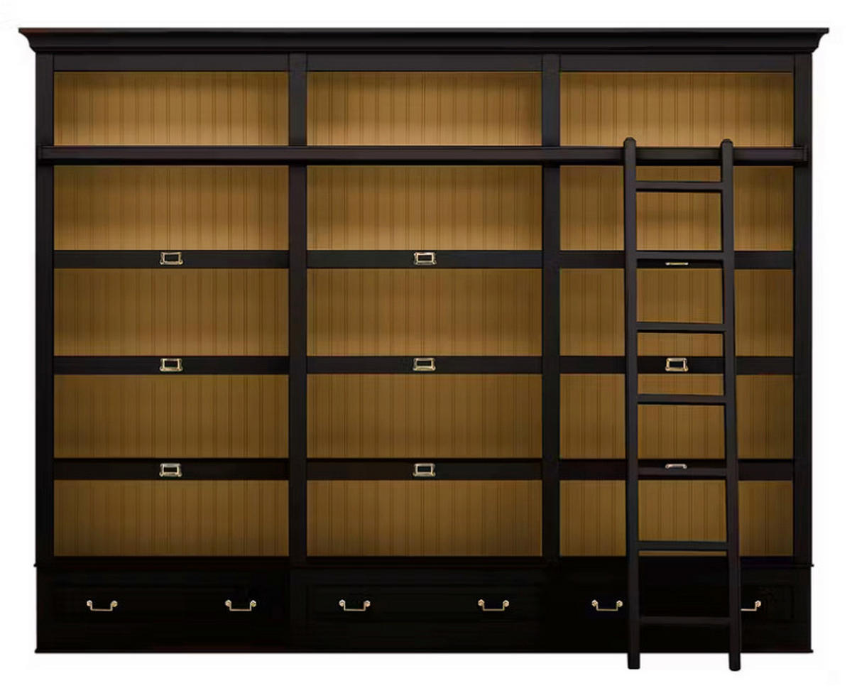 BÜCHERWAND Pinie teilmassiv Schwarz  - Schwarz/Bronzefarben, LIFESTYLE, Holz/Metall (311/238,5/46,5cm) - Livetastic
