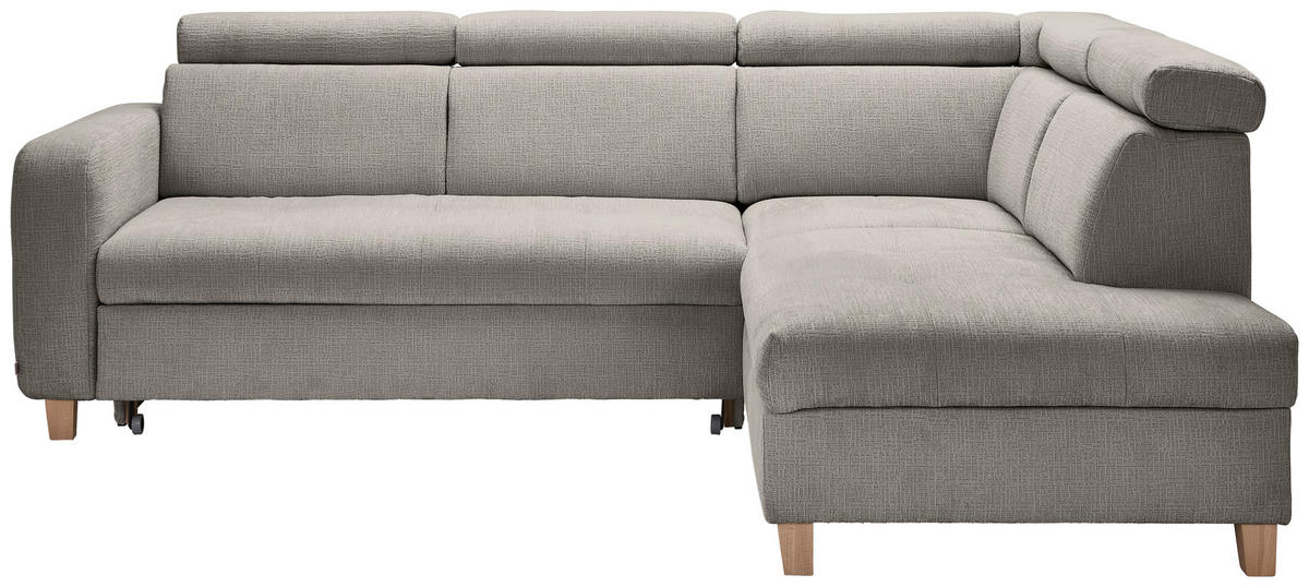 ECKSOFA inkl. Funktionen Dunkelgrau Samt  - Dunkelgrau, Natur, Holz/Textil (261/206cm) - Venda