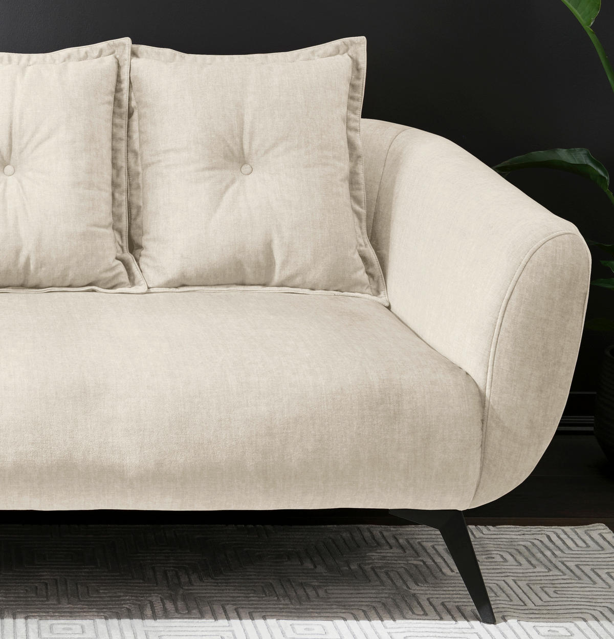 2,5-SITZER in Velours Beige, Schwarz  - Beige/Schwarz, Modern, Textil/Metall (196/94/103cm) - Livetastic