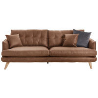 3-SITZER-SOFA Lederlook Braun, Beige  - Beige/Naturfarben, Design, Holz/Textil (220/83/92cm) - Lomoco