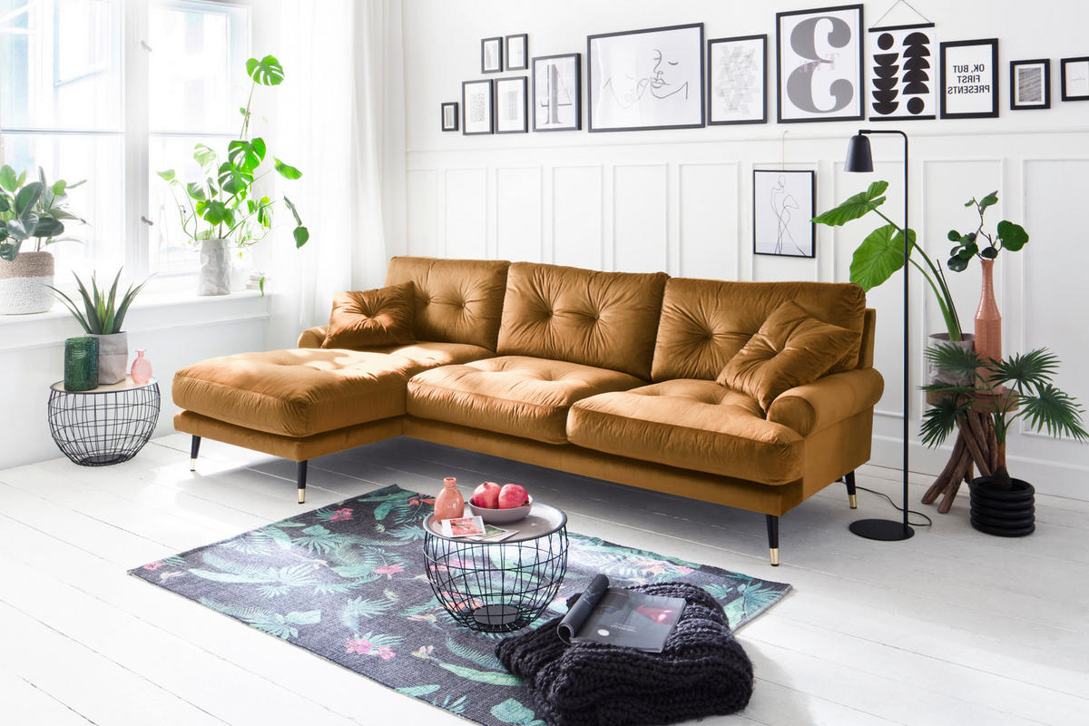 ECKSOFA Eckteil  TOKIO-REC.2S Senfgelb Samt  - Senfgelb, MODERN, Holz/Textil (275/157cm) - MID.YOU