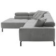 ECKSOFA Grau Feincord Rücken echt, Kopfteilverstellung, Sitzvorzug  - Schwarz/Grau, KONVENTIONELL, Textil/Metall (219/311cm) - Hom`in