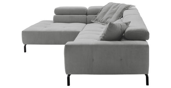 ECKSOFA Grau Feincord Rücken echt, Kopfteilverstellung, Sitzvorzug  - Schwarz/Grau, KONVENTIONELL, Textil/Metall (219/311cm) - Hom`in