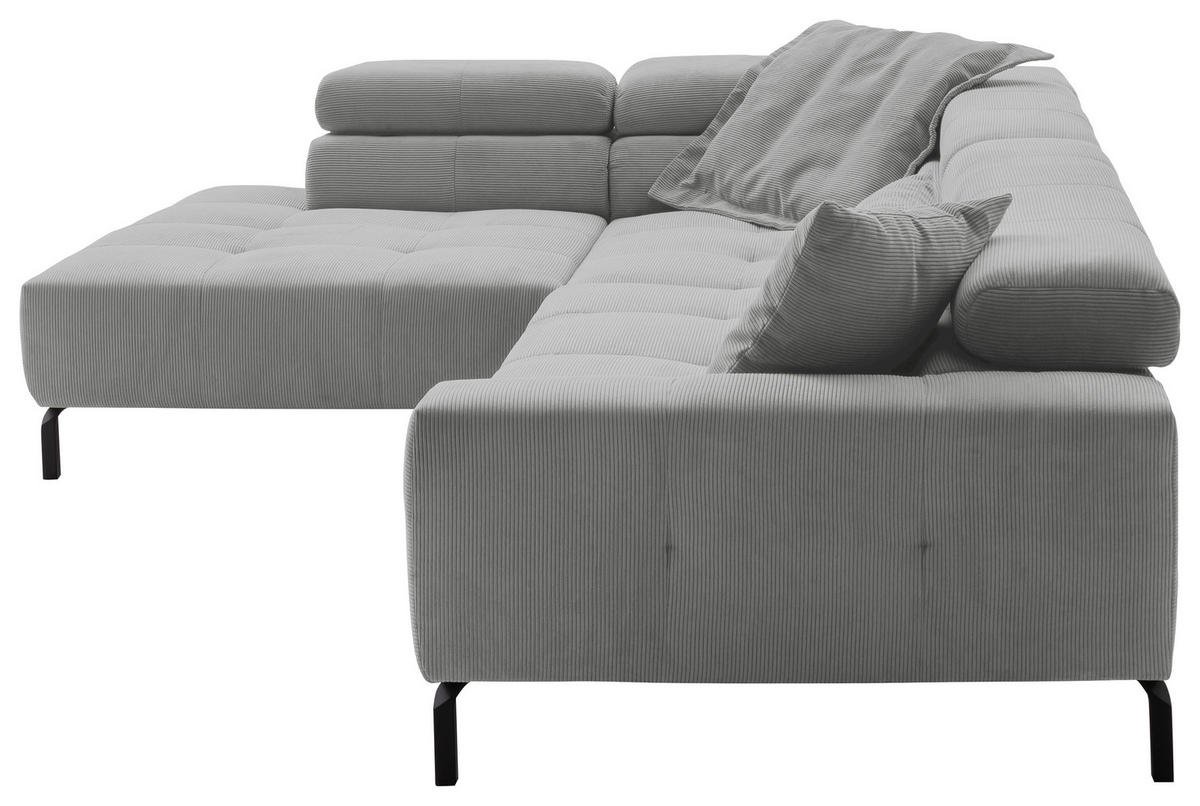 ECKSOFA in Feincord Grau  - Schwarz/Grau, Konventionell, Textil/Metall (219/311cm) - Hom`in