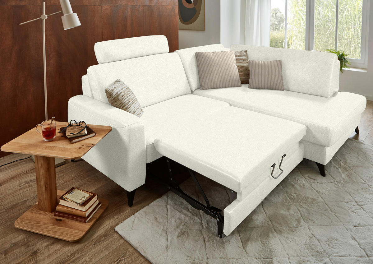 ECKSOFA  Chenille Creme  - Creme/Schwarz, Design, Textil/Metall (239/182cm) - Beldomo Comfort