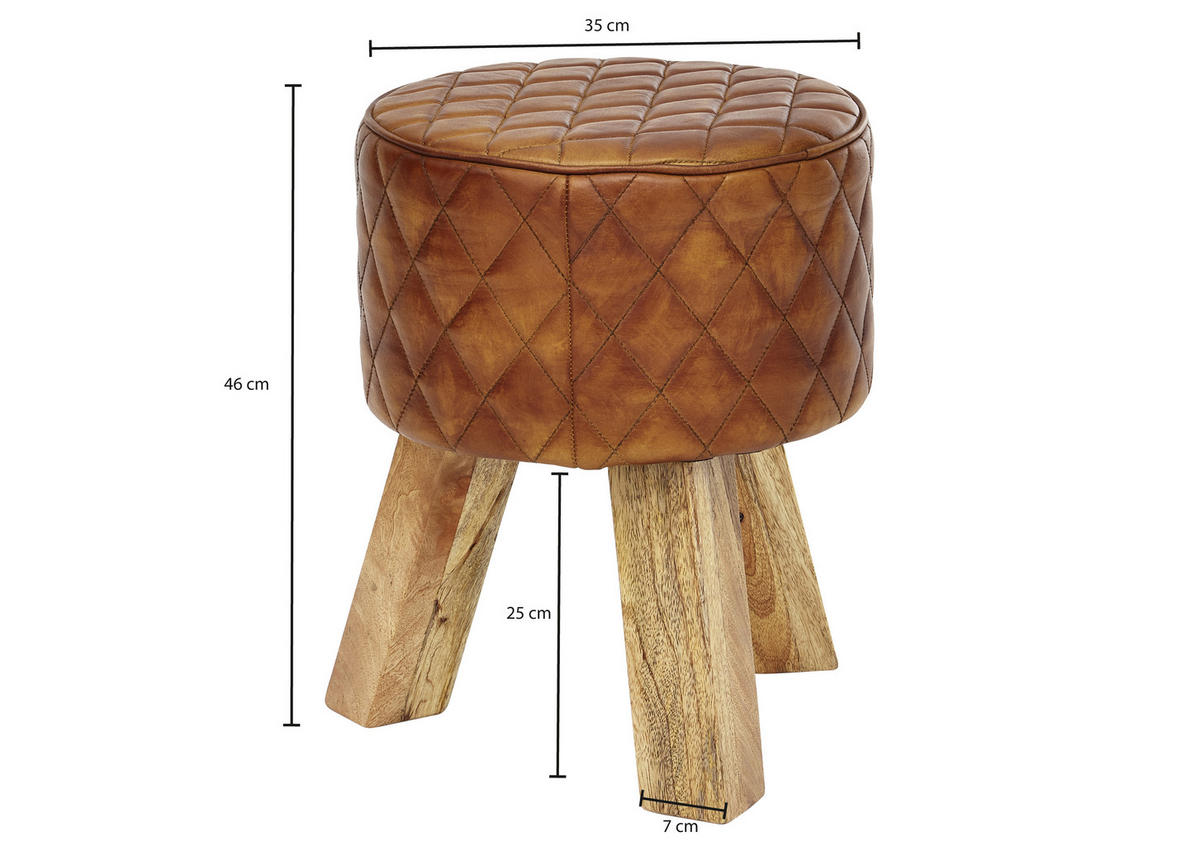 TABURE, usnje rjava  - naravne barve/rjava, Moderno, les/usnje (35/46/35cm) - MID.YOU