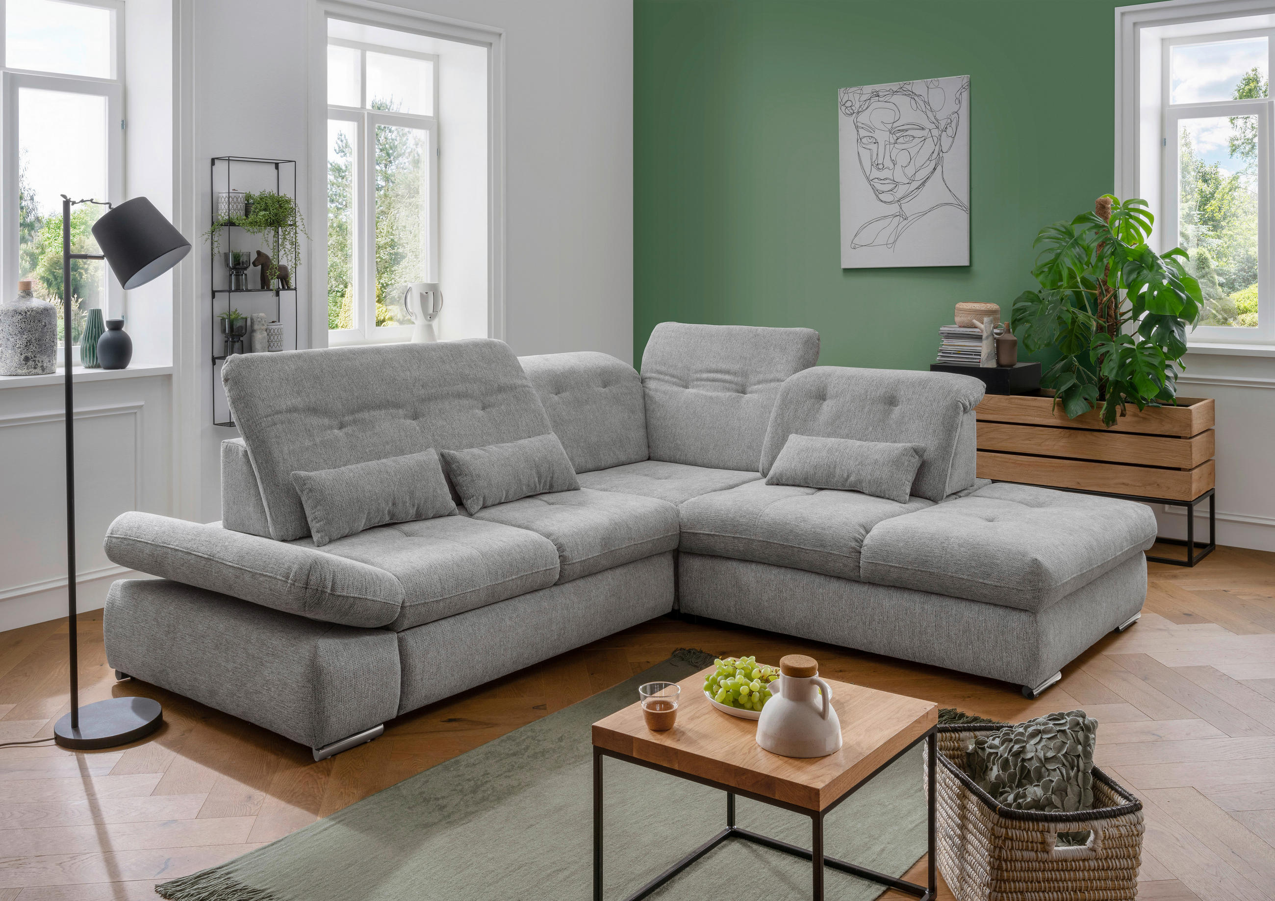 ECKSOFA in Chenille Silberfarben  - Chromfarben/Silberfarben, Design, Textil/Metall (280/254cm) - Livetastic