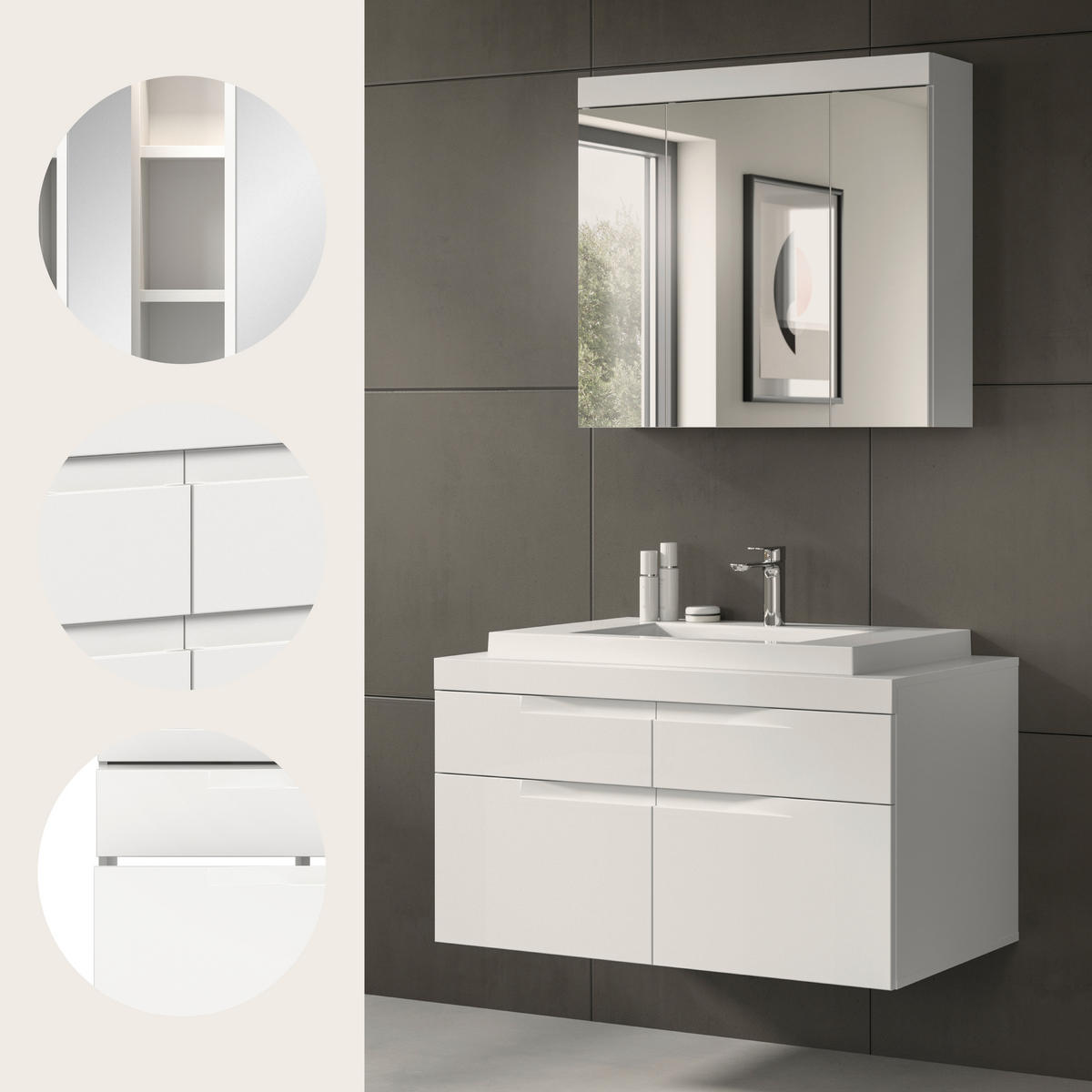 BADEZIMMER 3-teilig  in 100 cm  - Weiß, Trend, Glas/Holzwerkstoff (100cm) - MID.YOU