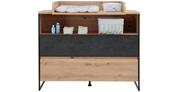 WICKELKOMMODE Yunai 120/106/77,8 cm - Eichefarben/Anthrazit, Trend, Holzwerkstoff (120/106/77,8cm) - My Baby Lou