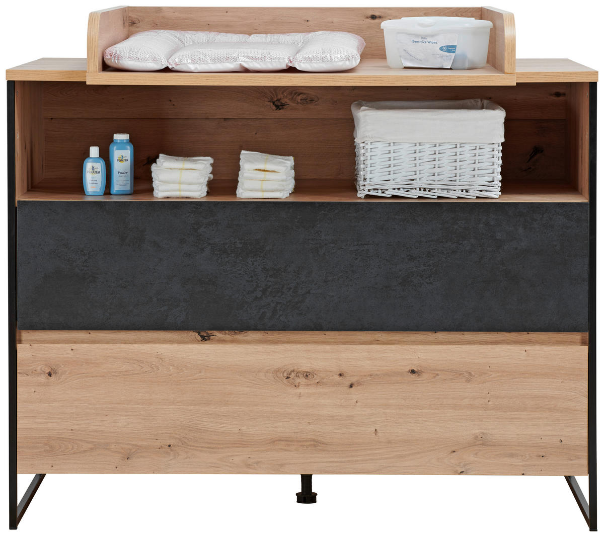 WICKELKOMMODE Yunai 120/106/77,8 cm  - Eichefarben/Anthrazit, Trend, Holzwerkstoff (120/106/77,8cm) - My Baby Lou