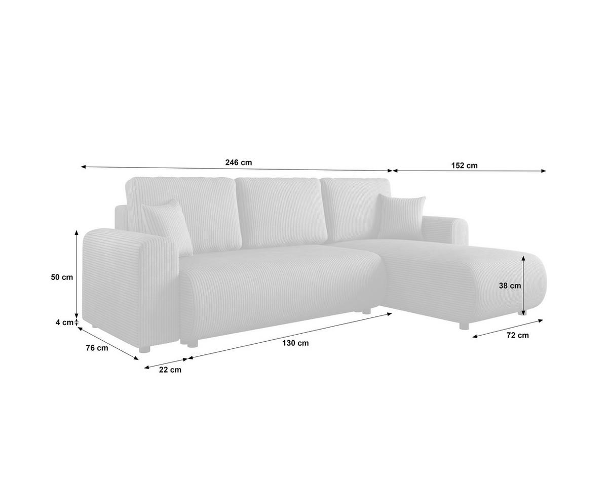 ECKSOFA  in Cord Anthrazit  - Anthrazit/Schwarz, KONVENTIONELL, Kunststoff/Textil (246/152cm) - Xora