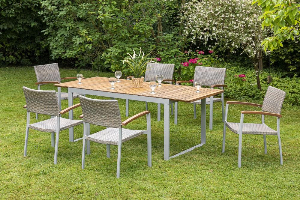 GARTENTISCH 150-200/90/74 cm Holz, Metall rechteckig  - Silberfarben/Akaziefarben, ROMANTIK / LANDHAUS, Holz/Metall (150-200/90/74cm) - Gardenson