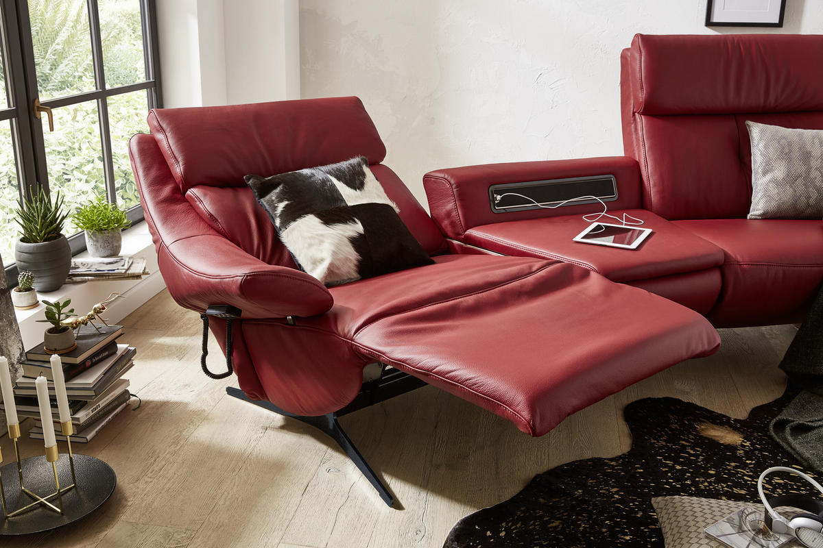HEIMKINO-SOFA Echtleder Rot  - Anthrazit/Rot, KONVENTIONELL, Leder (254/107/105cm) - Himolla Komfortklass