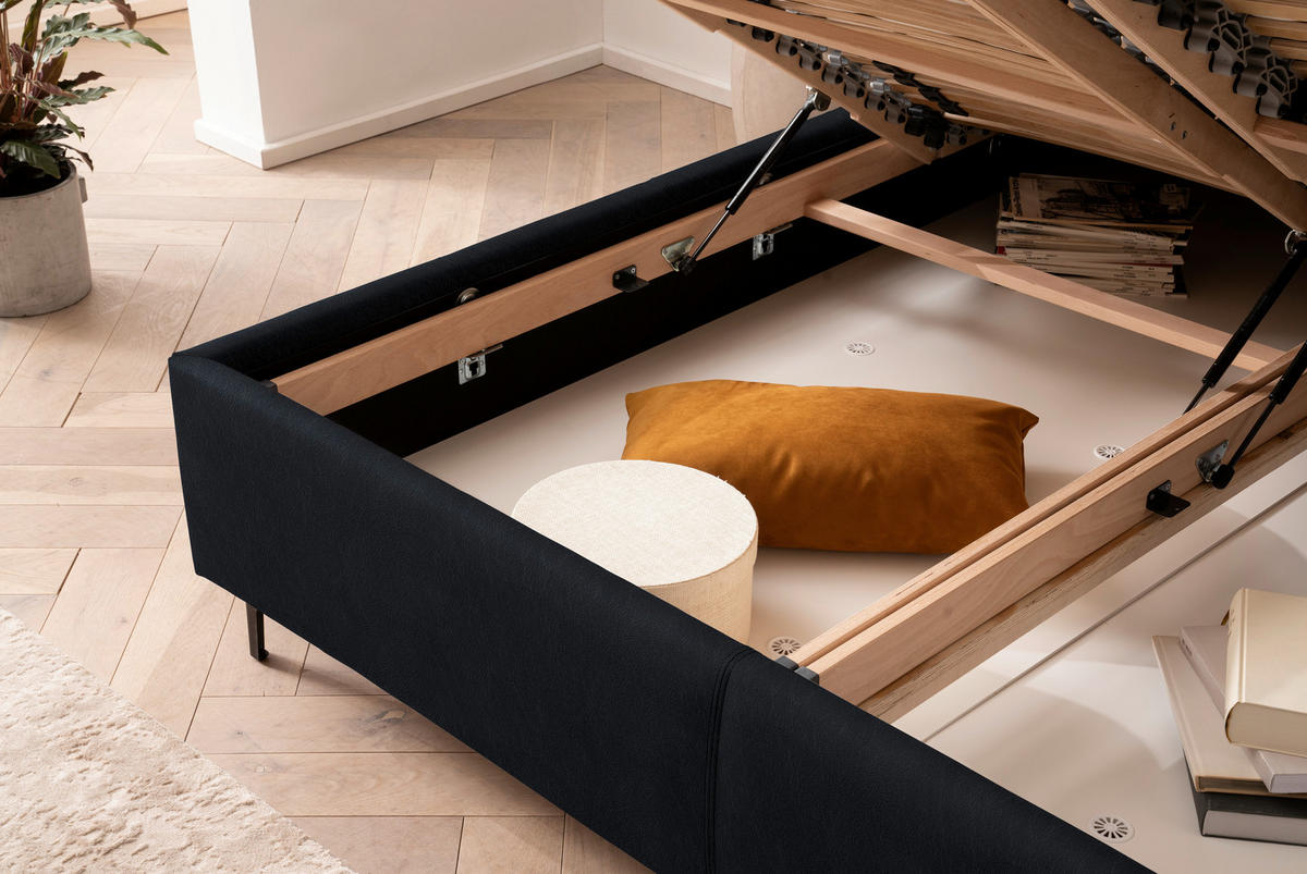 POLSTERBETT 160/200 cm  in Schwarz  - Schwarz, Konventionell, Leder/Holz (160/200cm) - Novel