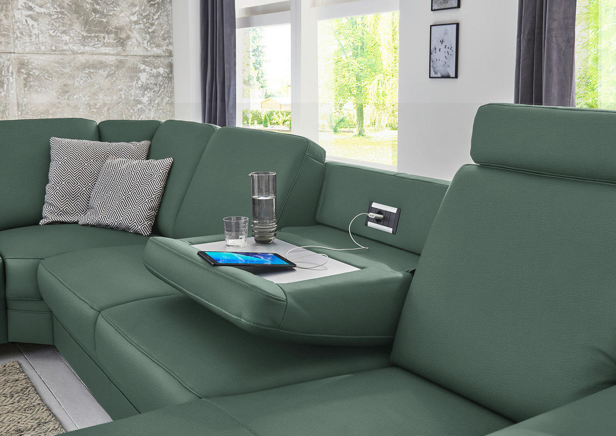 WOHNLANDSCHAFT Echtleder Opal  - Opal/Alufarben, Konventionell, Leder/Metall (239/329/165cm) - Beldomo Premium