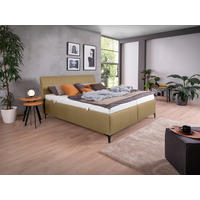 POLSTERBETT gepolstertes Kopfteil, Bettkasten, Lattenroste, Matratzen Sandfarben 160/200 cm  - Sandfarben/Schwarz, KONVENTIONELL, Leder/Holz (160/200cm) - Ada Austria