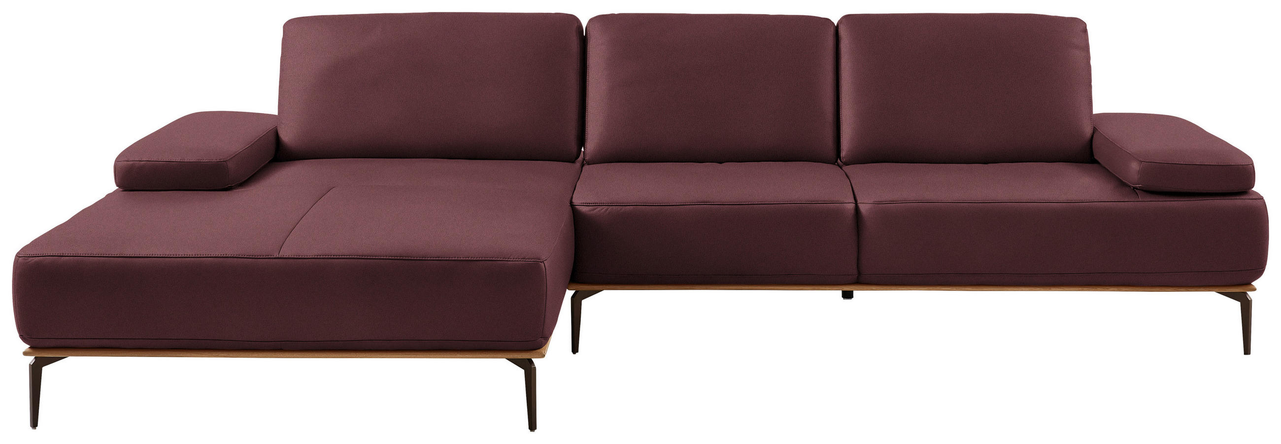 ECKSOFA in Echtleder Bordeaux  - Bordeaux/Bronzefarben, Design, Leder/Holz (176/314cm) - Valnatura