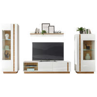 WOHNWAND - Eichefarben/Weiß, Design, Glas/Holzwerkstoff (340/194/40cm) - MID.YOU