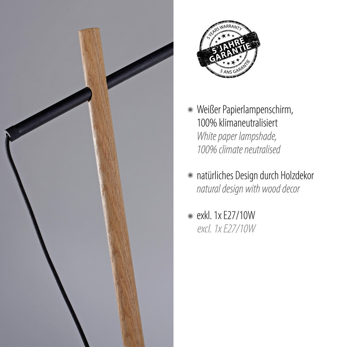 STEHLEUCHTE 106,5/44,5/189 cm    - Weiß, Natur, Holz/Papier (106,5/44,5/189cm)