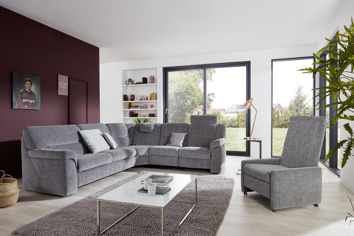 ECKSOFA in Chenille Grau  - Schwarz/Grau, Konventionell, Kunststoff/Textil (282/252cm) - Himolla