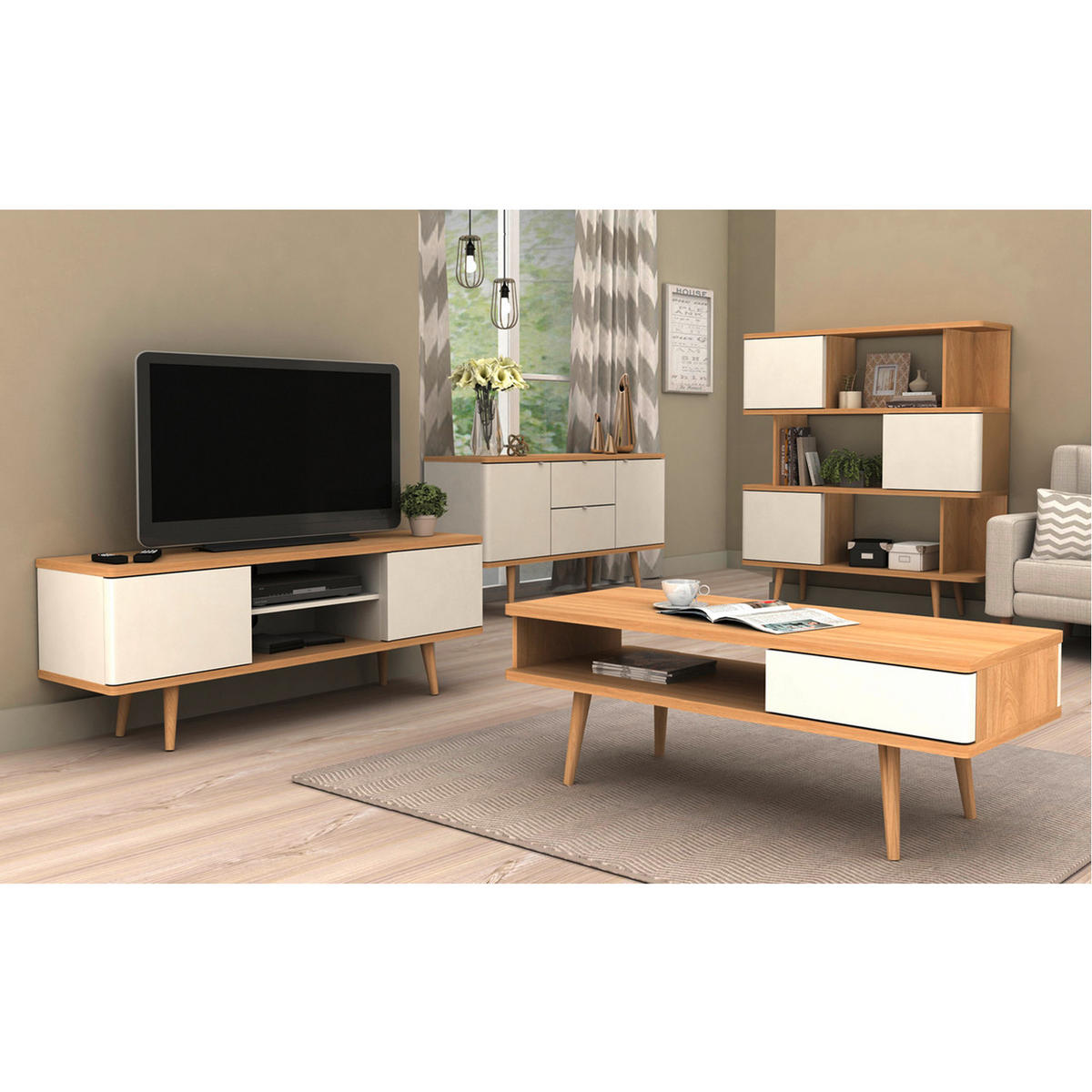 LOWBOARD Alandra  in 140/52/39 cm  - Eichefarben/Creme, Design, Holzwerkstoff (140/52/39cm) - MID.YOU