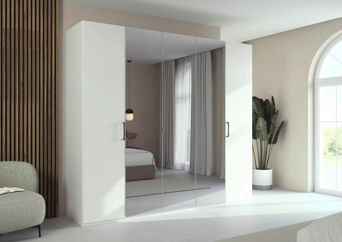 DREHTÜRENSCHRANK 251/223/61 cm,  in Weiß, 5-türig  - Chromfarben/Edelstahlfarben, Basics, Glas/Holzwerkstoff (251/223/61cm) - Novel