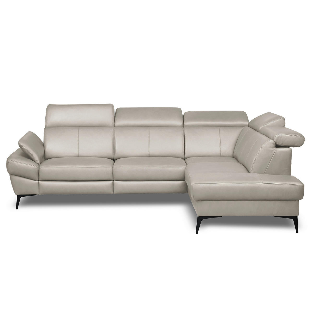 ECKSOFA Lederlook Echtleder Platinfarben  - Platinfarben/Schwarz, Design, Leder/Textil (264/211cm) - Livetastic