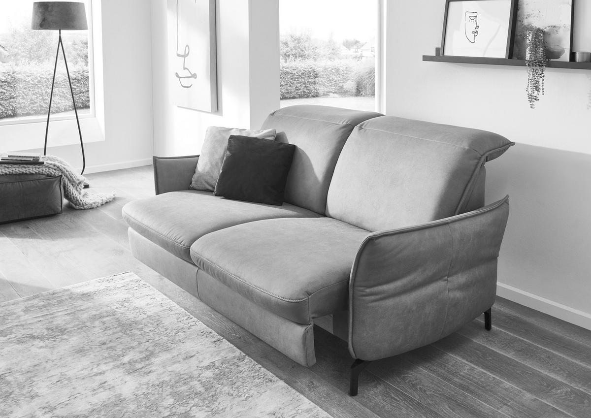 2,5-SITZER in Lederlook (vegan) Sandfarben  - Sandfarben/Nickelfarben, MODERN, Textil/Metall (185/89/109cm) - Livetastic