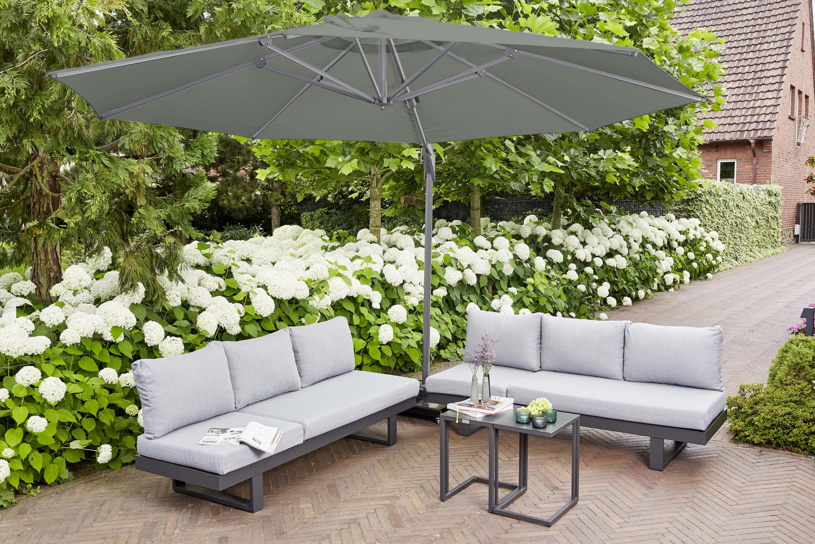 AMPELSCHIRM  350/350 cm  - Anthrazit/Olivgrün, KONVENTIONELL, Textil/Metall (350/350cm) - Siena Garden