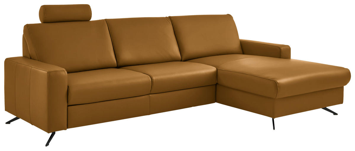 ECKSOFA in Echtleder Currygelb  - Currygelb/Schwarz, Design, Leder/Metall (267/165cm) - Lomoco