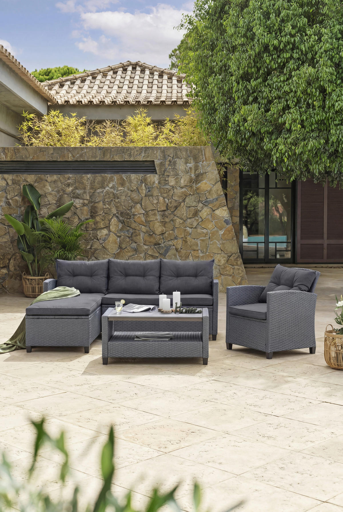 LOUNGE GARNITURA   metal, plastika, tekstil  siva    - siva, Moderno, metal/tekstil - Ambia Garden