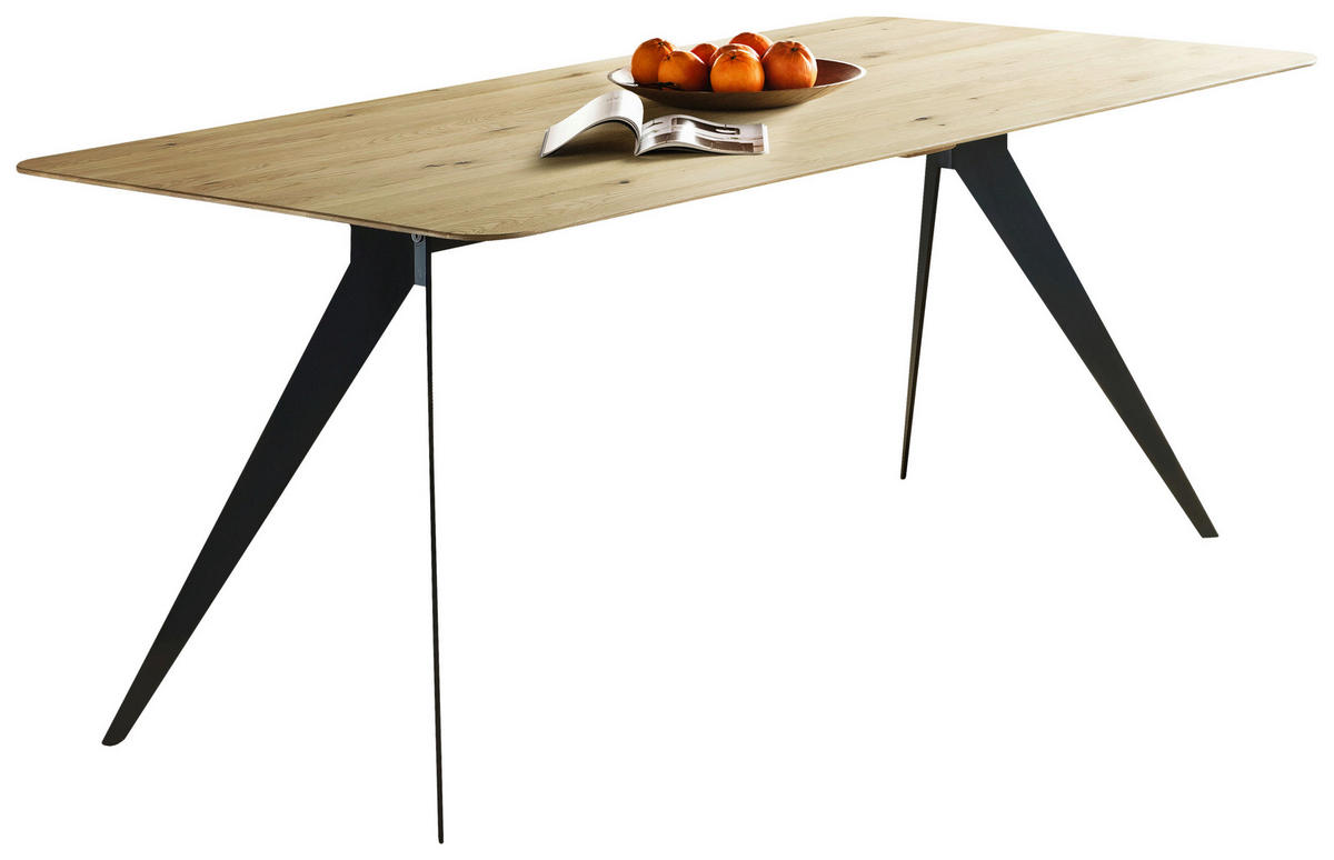 ESSTISCH Eiche massiv rechteckig Schwarz, Eichefarben  - Eichefarben/Schwarz, LIFESTYLE, Holz/Metall (160/90/75cm) - Linea Natura