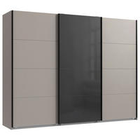 SCHWEBETÜRENSCHRANK 270/208/65 cm 3-türig Graphitfarben, Schwarz, Sahara  - Schwarz/Graphitfarben, Design, Glas/Holzwerkstoff (270/208/65cm) - Carryhome