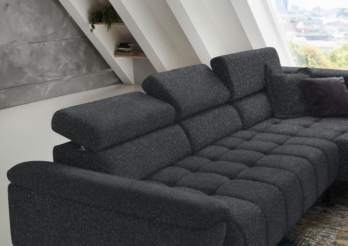 ECKSOFA in Chenille Anthrazit  323/222 cm  - Anthrazit/Schwarz, Design, Textil/Metall (323/222cm) - Beldomo Style
