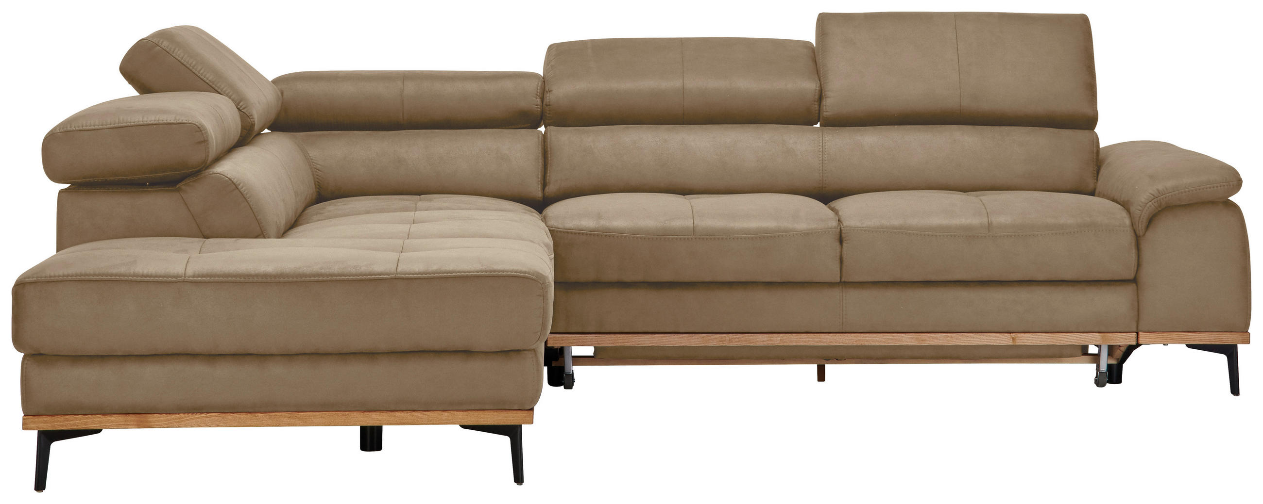 ECKSOFA Lederlook Sandfarben  - Sandfarben/Schwarz, Natur, Holz/Textil (226/282cm) - Novel