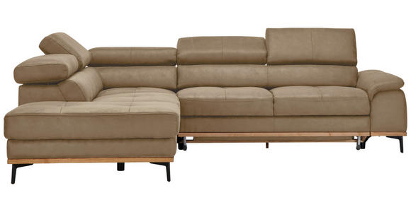 ECKSOFA  in Lederlook Sandfarben Bettkasten, Schlaffunktion, Kopfteilverstellung  226/282 cm  - Sandfarben/Schwarz, Natur, Holz/Textil (226/282cm) - Novel