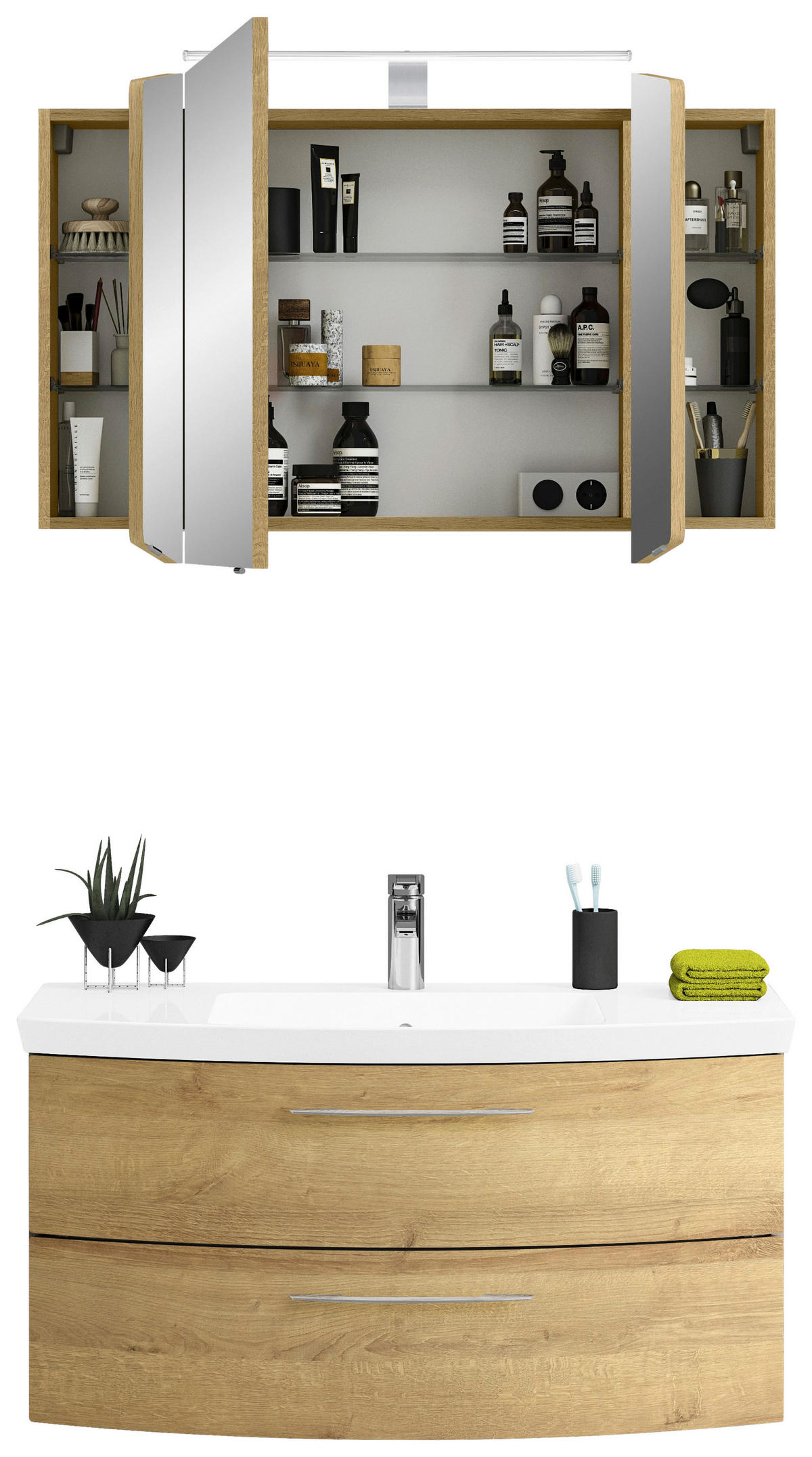 BADEZIMMER 3-teilig  in 101 cm  - Chromfarben/Eichefarben, KONVENTIONELL, Glas/Holzwerkstoff (101cm) - Pelipal