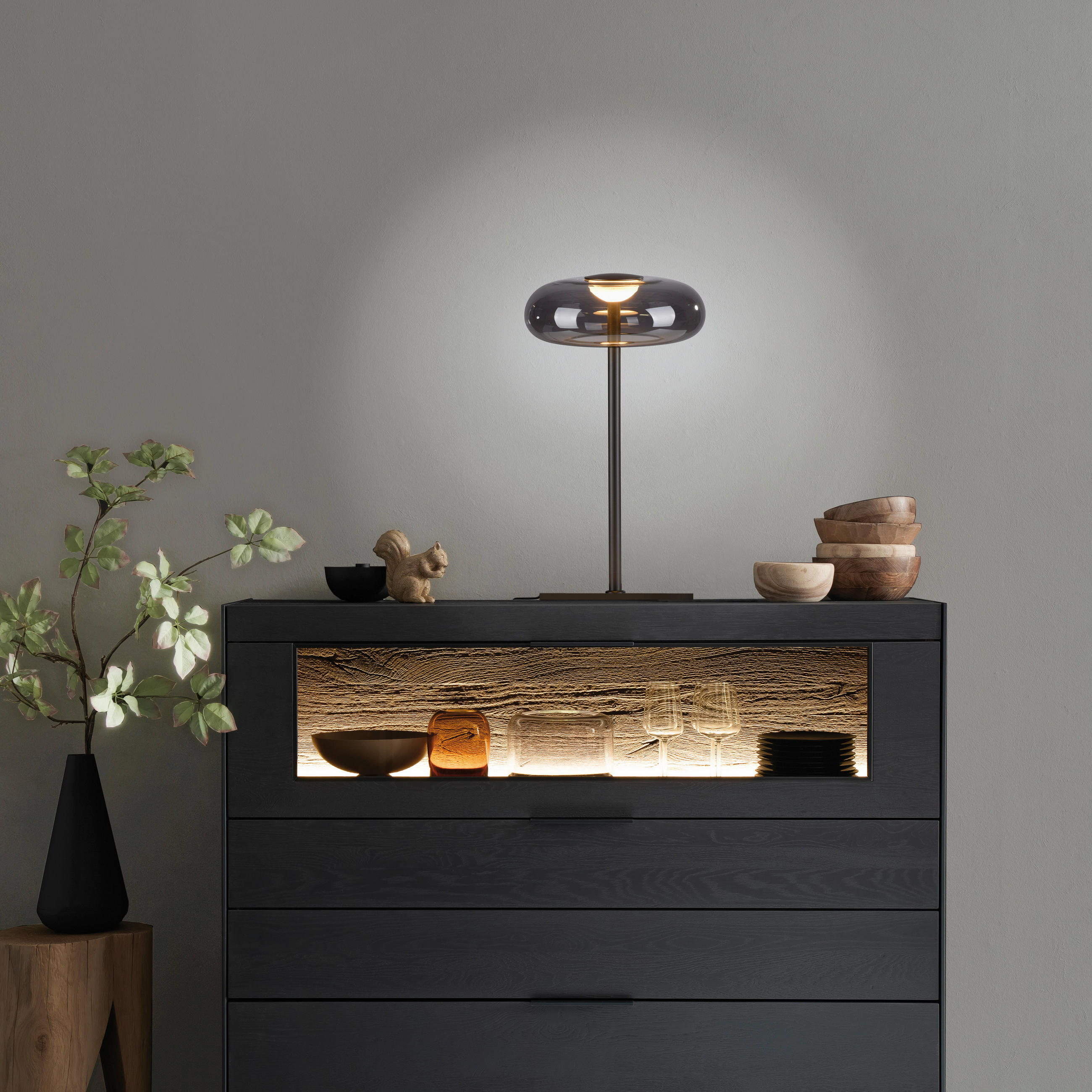 LED-TISCHLEUCHTE SW POSH 22/22/45 cm   - Grau, Design, Glas/Kunststoff (22/22/45cm) - Schöner Wohnen