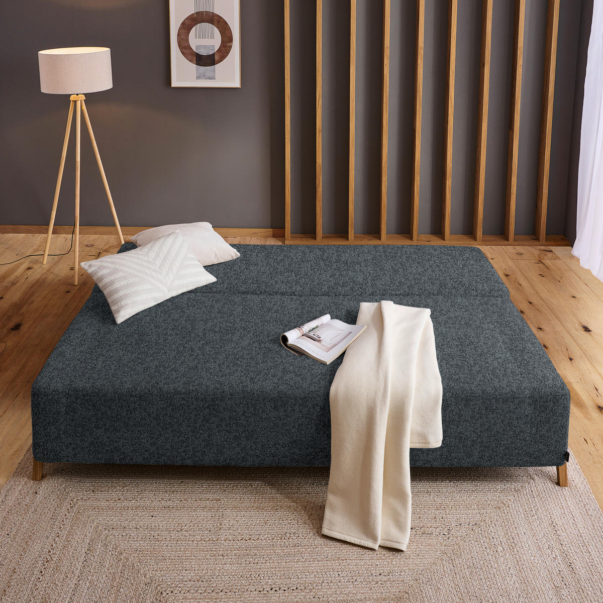 SCHLAFSOFA in Textil Dunkelgrau  - Dunkelgrau/Naturfarben, Design, Holz/Textil (211/88/102cm) - Niels Andersson