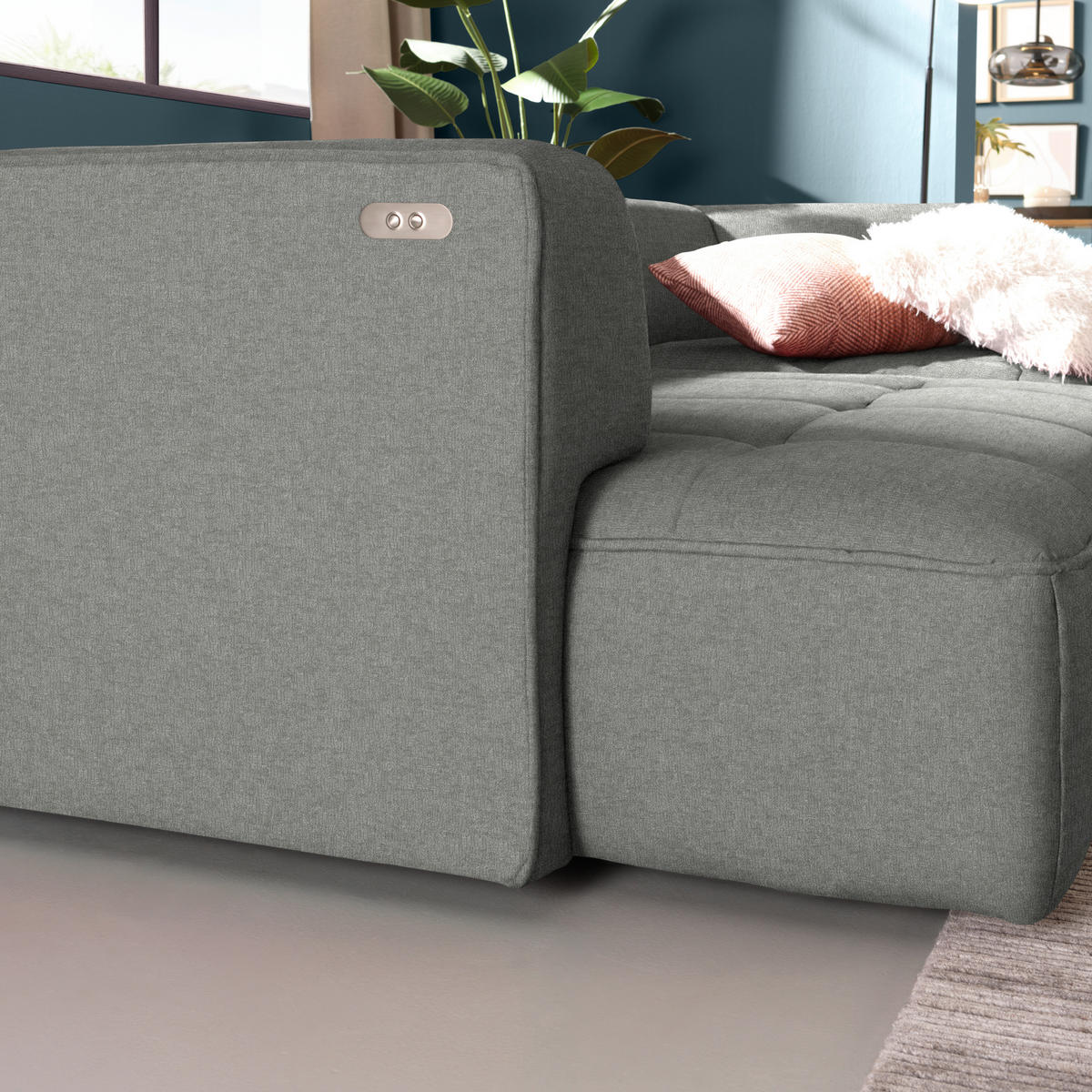 ECKSOFA Webstoff Grau  - Schwarz/Grau, Design, Kunststoff/Textil (288/188cm) - Welnova
