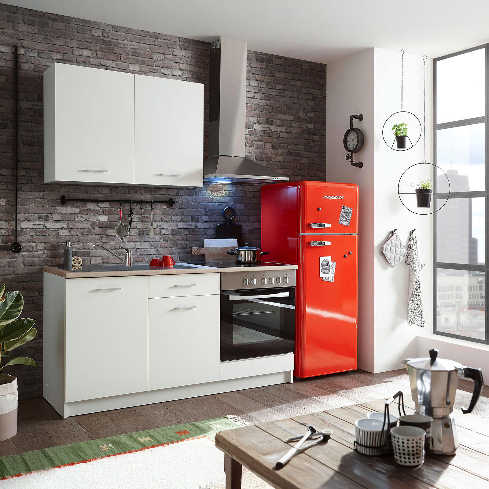 Küchenzeile Wow ohne Geräte 160 cm Weiß/Eiche Dekor