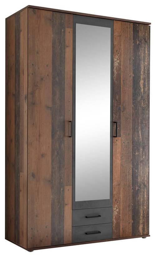 DREHTÜRENSCHRANK 120/196/53,5 cm 3-türig Akaziefarben, Schieferfarben  - Schieferfarben/Akaziefarben, Basics, Glas/Holzwerkstoff (120/196/53,5cm) - MID.YOU