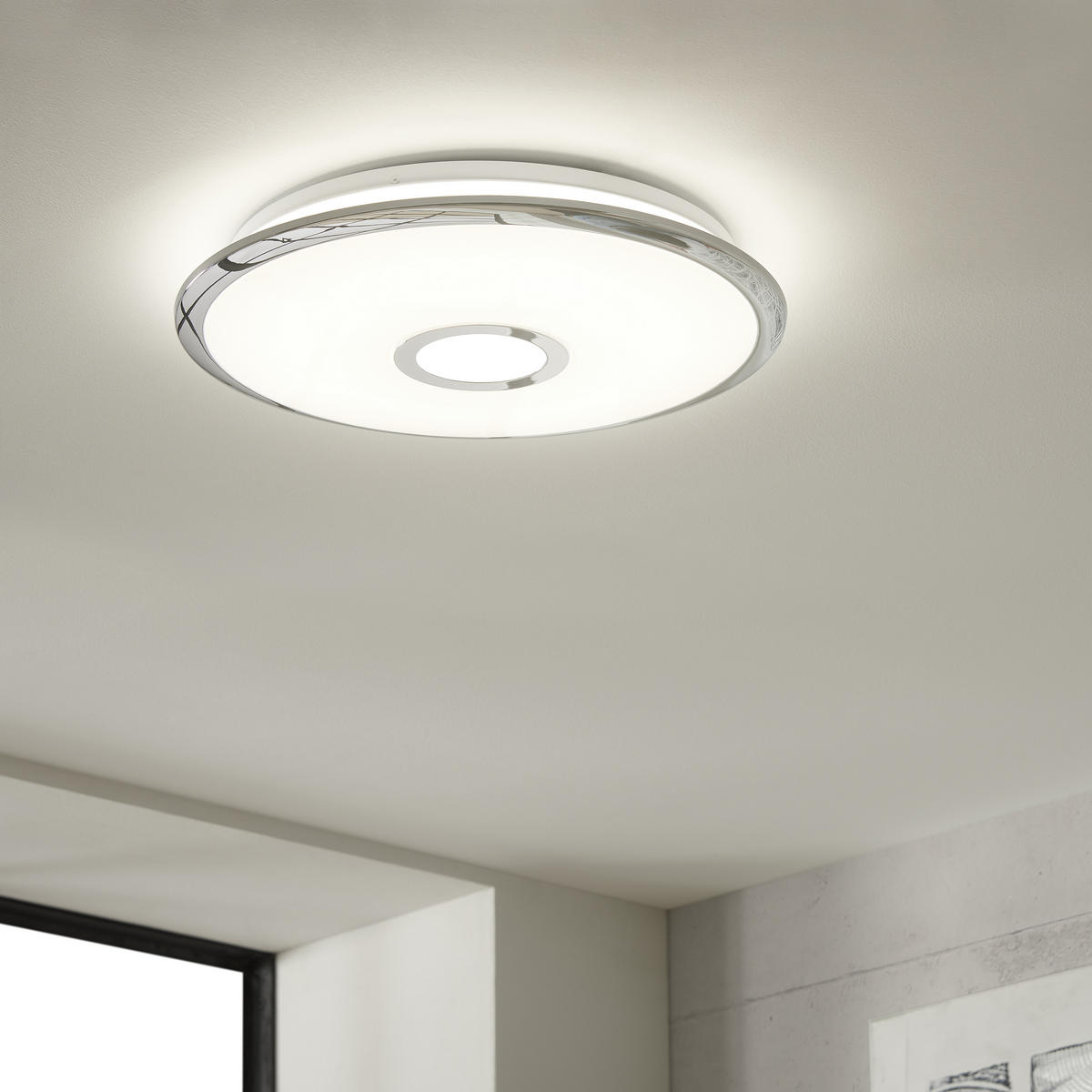 STROPNÉ LED SVIETIDLO, 21,0/5,0 cm  - biela/chrómová, Basics, plast (21,0/5,0cm) - Novel
