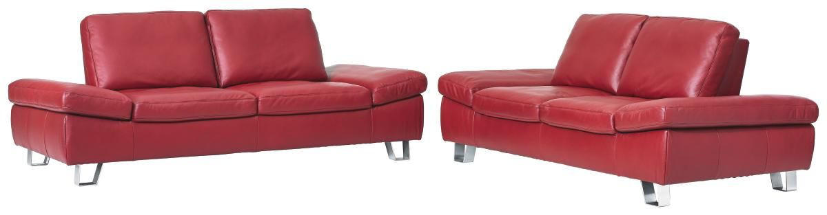 SITZGARNITUR Rot Echtleder  - Edelstahlfarben/Rot, Design, Leder/Metall (220/200/85/109cm) - Moderano